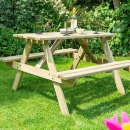 Rowlinsons 4 Feet Traditional Outdoor 4 Seater Picnic Table, L120 x W120 x H71 cm in Natural - thumbnail 2