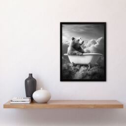 "Artery8 Grizzly Bear Mountain Bathtub Black White Surreal Framed Art Print in Grey - Size: W12"" x H16""" - thumbnail 4