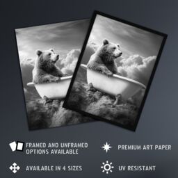 "Artery8 Grizzly Bear Mountain Bathtub Black White Surreal Framed Art Print in Grey - Size: W12"" x H16""" - thumbnail 2