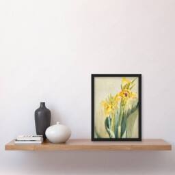 Artery8 Yellow Canna Lily Flowers Vintage Framed Wall Art Print Hannah Overbeck in Beige - Size: A4 - thumbnail 4