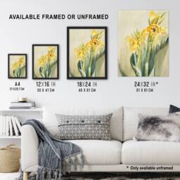 Artery8 Yellow Canna Lily Flowers Vintage Framed Wall Art Print Hannah Overbeck in Beige - Size: A4 - thumbnail 3