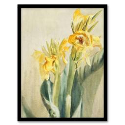 Artery8 Yellow Canna Lily Flowers Vintage Framed Wall Art Print Hannah Overbeck in Beige - Size: A4 - thumbnail 1