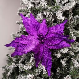 Samuel Alexander 76cm Purple Velvet Poinsettia Stem with Glitter Christmas Decoration