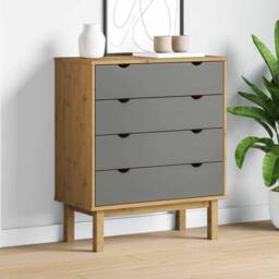 Berkfield Home Beautiful Drawer Cabinet OTTA Brown&Grey 76.5x39.5x90cm Solid Woo in Grey - Size: 76.5x39.5x90 cm - thumbnail 2