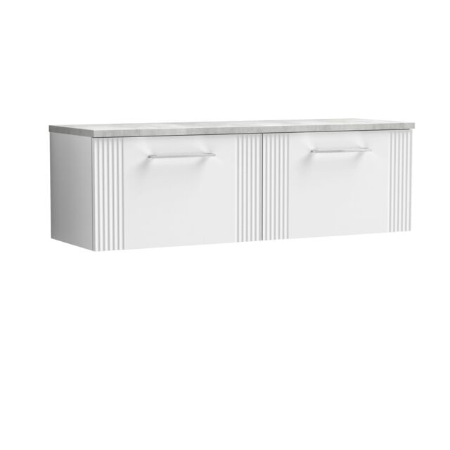Balterley 2 Drawer Wall Hung Vanity Unit Grey Laminate Worktop, White 1200mm - image 1