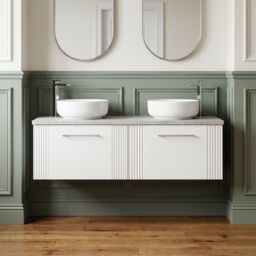 Balterley 2 Drawer Wall Hung Vanity Unit Grey Laminate Worktop, White 1200mm - thumbnail 8