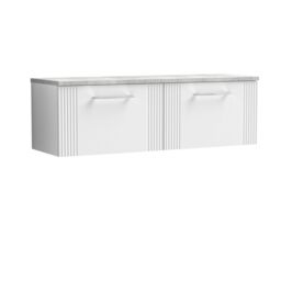 Balterley 2 Drawer Wall Hung Vanity Unit Grey Laminate Worktop, White 1200mm - thumbnail 1