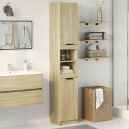Berkfield Home Bathroom Cabinet Sonoma Oak 32x34x188.5 cm Engineered Wood in Light Oak - thumbnail 2