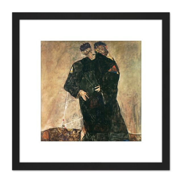 Artery8 Egon Schiele The Hermits Painting 8X8 Inch Square Wooden Framed Wall Art Print Picture with Mount in Black - image 1