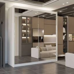 Sliding Wardrobes 4U Queen Double Full Mirror Sliding Door Wardrobe 200cm X 217cm in White - Size: 200 cm X 217 cm - thumbnail 1