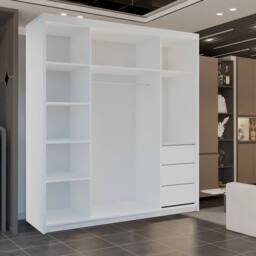 Sliding Wardrobes 4U Queen Double Full Mirror Sliding Door Wardrobe 200cm X 217cm in White - Size: 200 cm X 217 cm - thumbnail 3