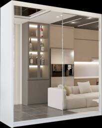 Sliding Wardrobes 4U Queen Double Full Mirror Sliding Door Wardrobe 200cm X 217cm in White - Size: 200 cm X 217 cm - thumbnail 2