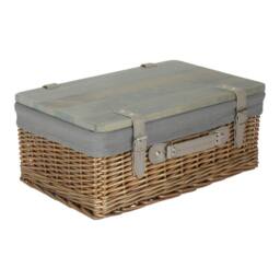 Red Hamper Antique Wash Grey Lined Willow Empty Picnic Basket with Pinewood Lid - Size: XL - thumbnail 2