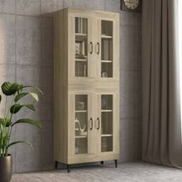 Berkfield Home Hanging Wall Cabinet Sonoma Oak 69.5x34x90 cm in Light Tan - thumbnail 6