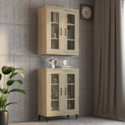 Berkfield Home Hanging Wall Cabinet Sonoma Oak 69.5x34x90 cm in Light Tan - thumbnail 2