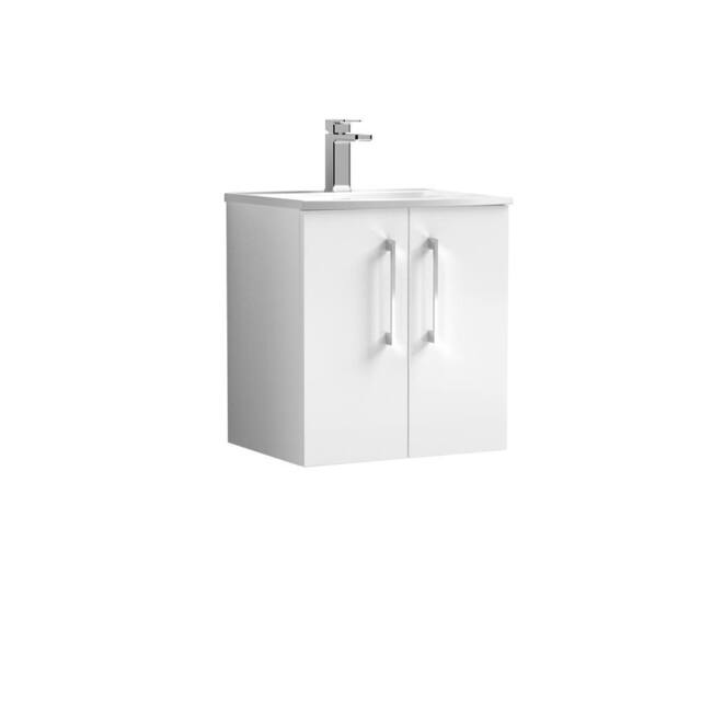 Balterley Bathroom 2-Door Wall-Hung Curved Basin Vanity Unit, White, 500mm in White - image 1