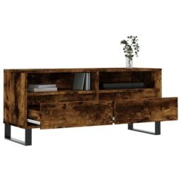 Berkfield Home TV Cabinet Smoked Oak 100x34.5x44.5 cm Engineered Wood in Brown - thumbnail 4
