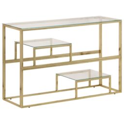 Berkfield Home Console Table Gold Stainless Steel & Tempered Glass - thumbnail 2