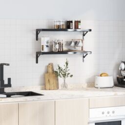 Berkfield Home Shelf Brackets 4 pcs 20x2.5x14 cm Black Stainless Steel - thumbnail 3