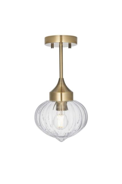 Netlighting Addington Classic Semi Flush Light Polished Nickel Clear Ribbed Glass Shade in Grey - image 1