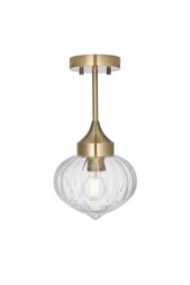 Netlighting Addington Classic Semi Flush Light Polished Nickel Clear Ribbed Glass Shade in Grey