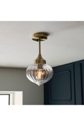 Netlighting Addington Classic Semi Flush Light Polished Nickel Clear Ribbed Glass Shade in Grey - thumbnail 3