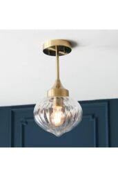 Netlighting Addington Classic Semi Flush Light Polished Nickel Clear Ribbed Glass Shade in Grey - thumbnail 2