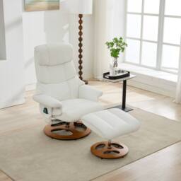Direct Wicker PU Upholstered 5 Points Massage Recliner with Ottoman Footstool in White - Size: 1 Pack - thumbnail 1