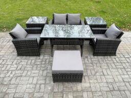 Fimous 5 Seater PE Wicker Outdoor Garden Furniture Set Patio Furniture Rattan Rectangular Dining Table in Dark Grey - thumbnail 1