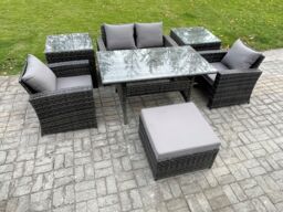 Fimous 5 Seater PE Wicker Outdoor Garden Furniture Set Patio Furniture Rattan Rectangular Dining Table in Dark Grey - thumbnail 2