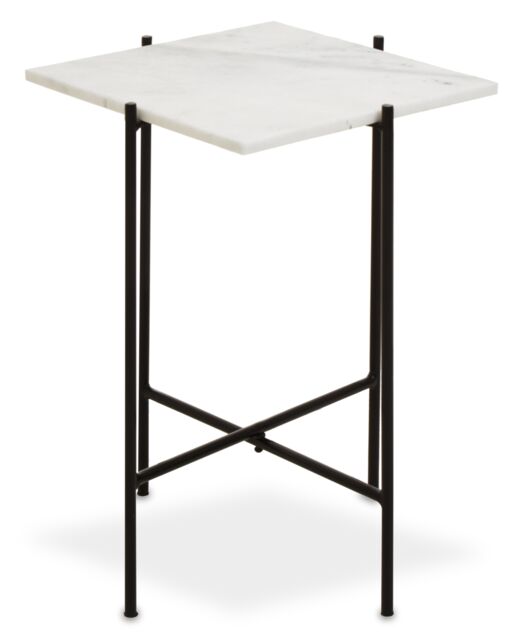 Orsina White Marble Side Table, End Table with Black Crisscross Base, Powder Coated Frame Side Table, Bedside Table - image 1