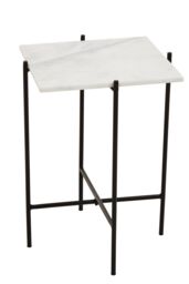 Orsina White Marble Side Table, End Table with Black Crisscross Base, Powder Coated Frame Side Table, Bedside Table - thumbnail 4