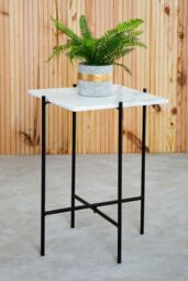 Orsina White Marble Side Table, End Table with Black Crisscross Base, Powder Coated Frame Side Table, Bedside Table - thumbnail 2