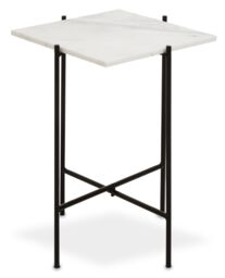 Orsina White Marble Side Table, End Table with Black Crisscross Base, Powder Coated Frame Side Table, Bedside Table - thumbnail 1