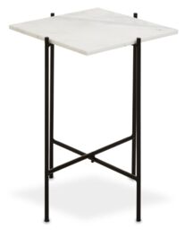 Orsina White Marble Side Table, End Table with Black Crisscross Base, Powder Coated Frame Side Table, Bedside Table - thumbnail 6