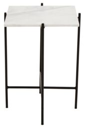 Orsina White Marble Side Table, End Table with Black Crisscross Base, Powder Coated Frame Side Table, Bedside Table - thumbnail 3