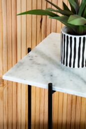 Orsina White Marble Side Table, End Table with Black Crisscross Base, Powder Coated Frame Side Table, Bedside Table - thumbnail 5