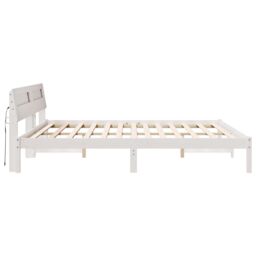Berkfield Home with LED Strip Lights with Headboard White 200 x 200 cm Wood - thumbnail 6