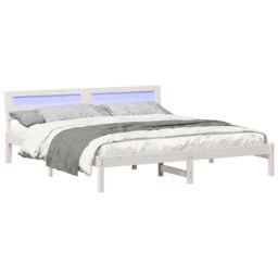 Berkfield Home with LED Strip Lights with Headboard White 200 x 200 cm Wood - thumbnail 3