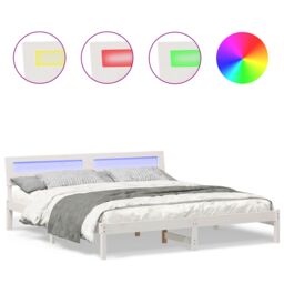 Berkfield Home with LED Strip Lights with Headboard White 200 x 200 cm Wood - thumbnail 4