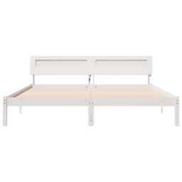Berkfield Home with LED Strip Lights with Headboard White 200 x 200 cm Wood - thumbnail 5
