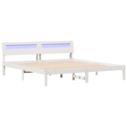 Berkfield Home with LED Strip Lights with Headboard White 200 x 200 cm Wood - thumbnail 2
