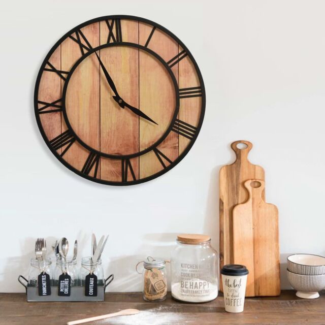 Berkfield Home Wall Clock 39 cm Brown & Black MDF & Iron - image 1