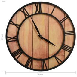 Berkfield Home Wall Clock 39 cm Brown & Black MDF & Iron - thumbnail 5