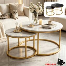 EONLION White Nesting Coffee Tables Set of 2 Round Stacking Sofa Side Tables - Size: 100 cm