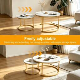 EONLION White Nesting Coffee Tables Set of 2 Round Stacking Sofa Side Tables - Size: 100 cm - thumbnail 3