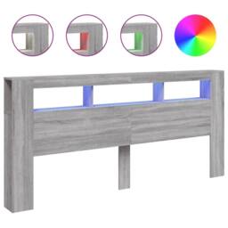 Berkfield Home LED Headboard Grey Sonoma 220x18.5x103.5 cm Engineered Wood - thumbnail 1