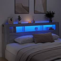 Berkfield Home LED Headboard Grey Sonoma 220x18.5x103.5 cm Engineered Wood - thumbnail 2