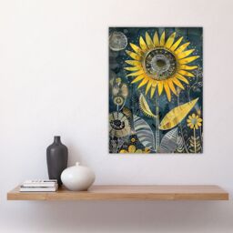 "Artery8 Mandala Pattern Orange Blue Sunflower Design Wall Art Print in Yellow - Size: W24"" x H32""" - thumbnail 4