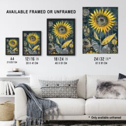 "Artery8 Mandala Pattern Orange Blue Sunflower Design Wall Art Print in Yellow - Size: W24"" x H32""" - thumbnail 3